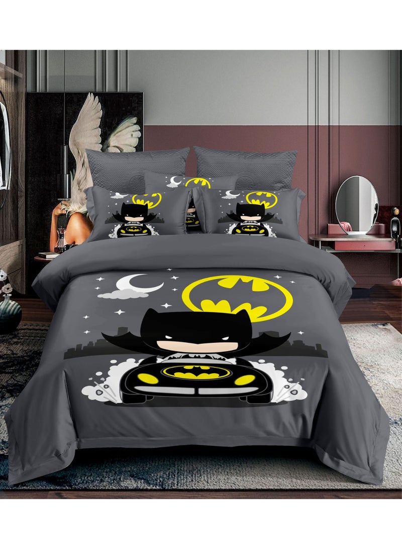 طقم لحاف مكون من 4 قطع بنقشة باتمان، يشمل ملاءة مثبتة وغطاء وسادة وغطاء وسادة. - Image 1